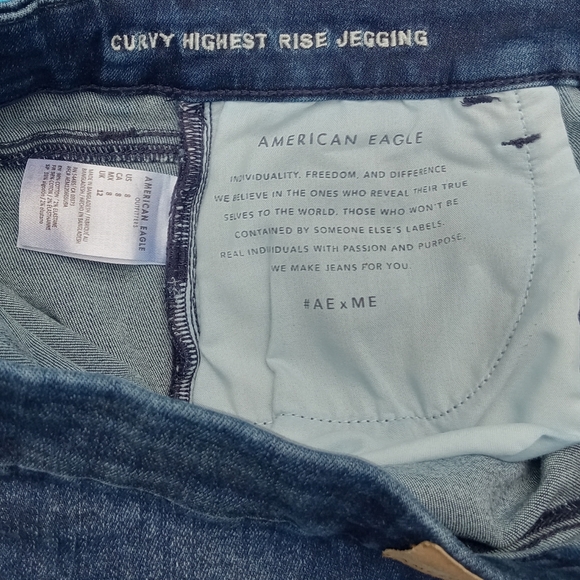 American Eagle Curvy Highest Rise Jegging Women's Distressed Dark Denim Sz 8 - Picture 4 of 8